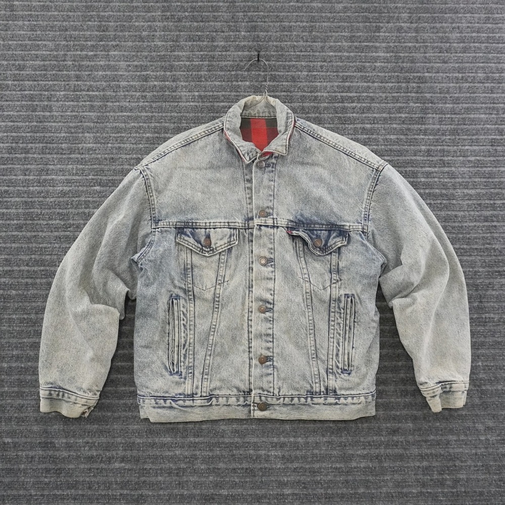 Vintage 80s Levis Denim Jacket Mens XL Blue Flannel Lined Acid Wash Trucker